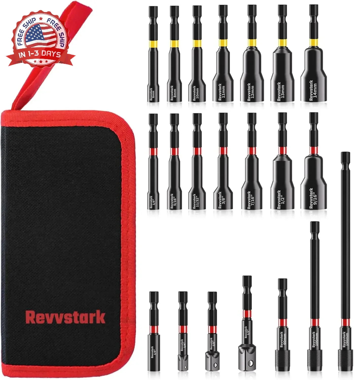 21PCS Magnetic Nut Driver Set for Impact Drill, Driver Bit Set 1/4″, Metric & SA