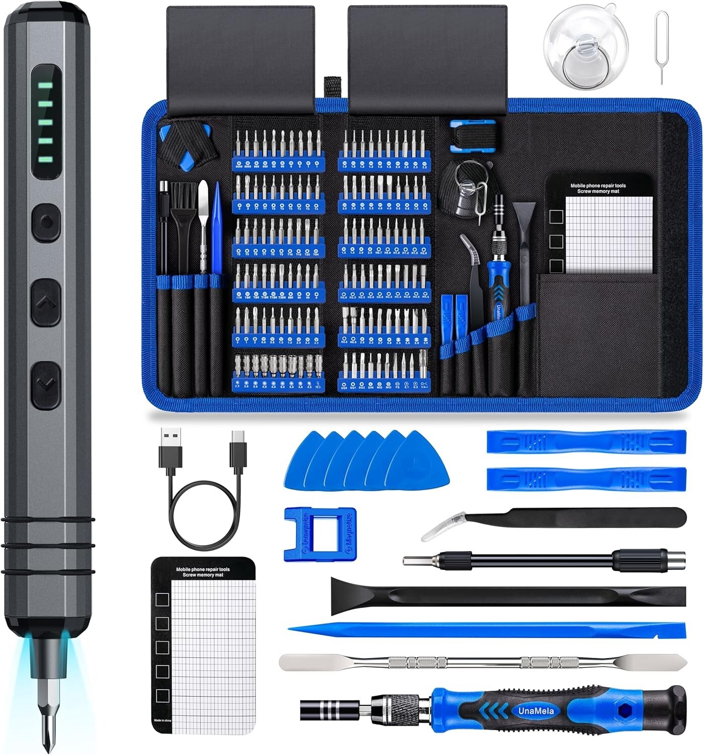 140-in-1 Mini Electric Screwdriver Set w/ 120 Bits, 5 Torque Settings, LED Light