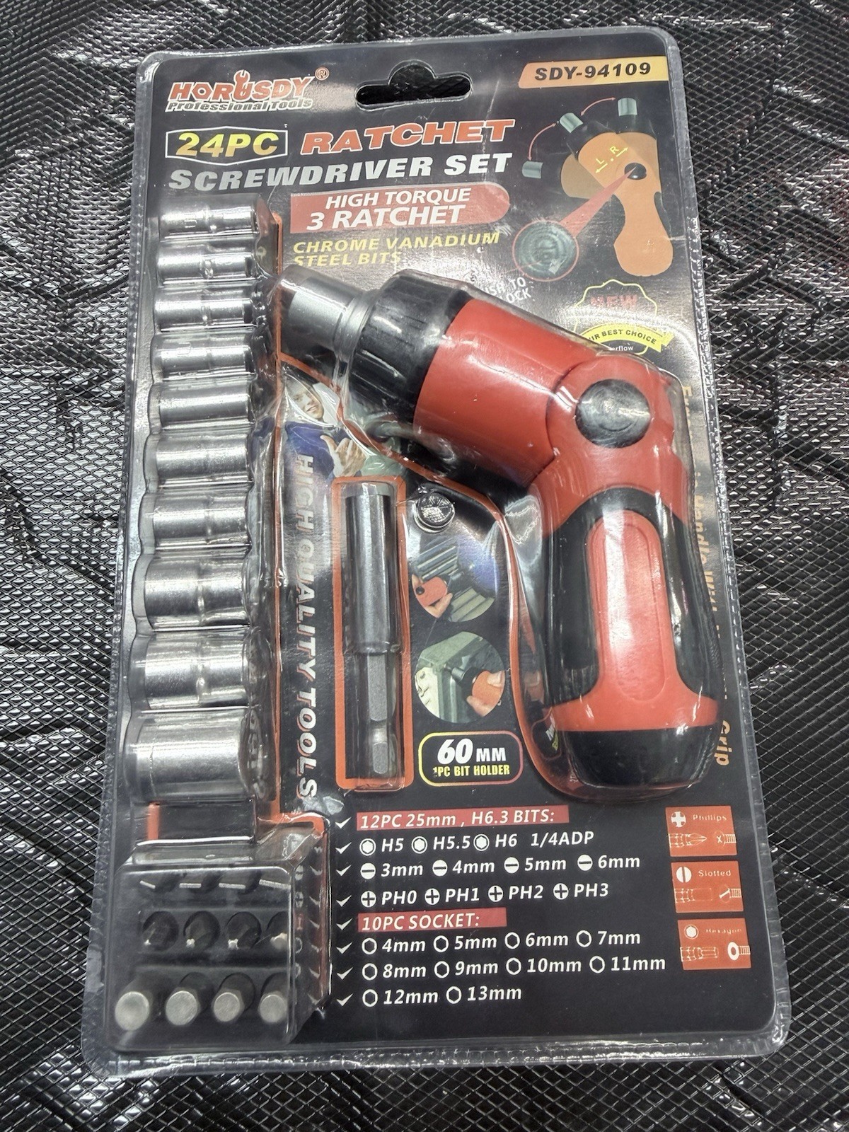 HORUSDY PROFESSIONAL TOOLS 1 Ratchet 60 mm &Screwdriver 24 Piece Socket Set