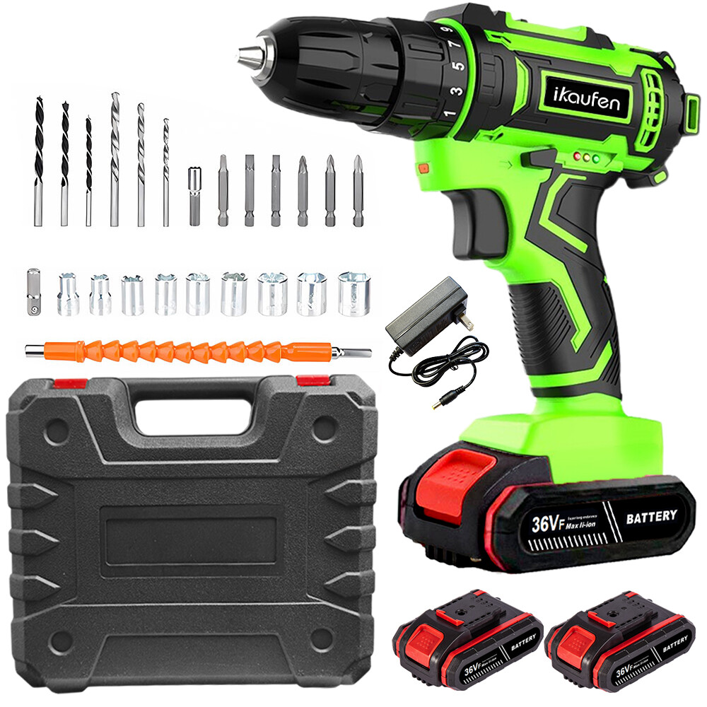 Electric Drill Cordless Fast Screwdriver Set Power Tool W/2 Battery&Charger A09